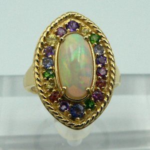 Sz 6 Genuine Ethiopian Welo Opal Halo Ring